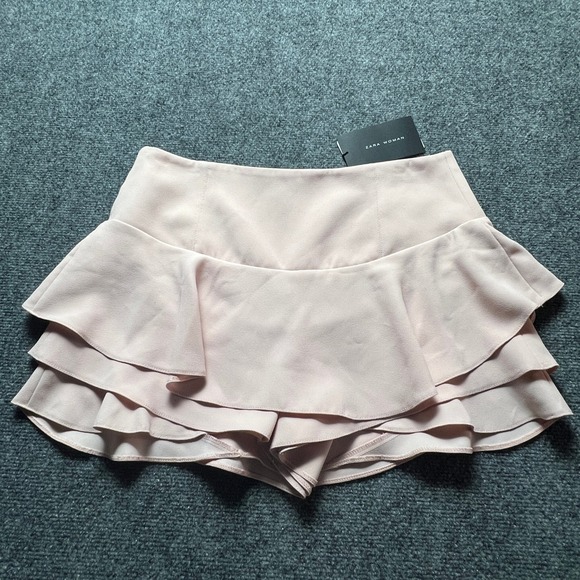 Zara Pants - Zara Woman Pink Tiered Ruffle Skort High Waist Mini Skirt Shorts L